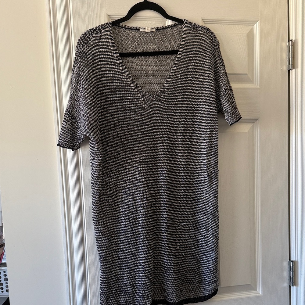 Eileen Fisher Black and White Striped Blouse sheer